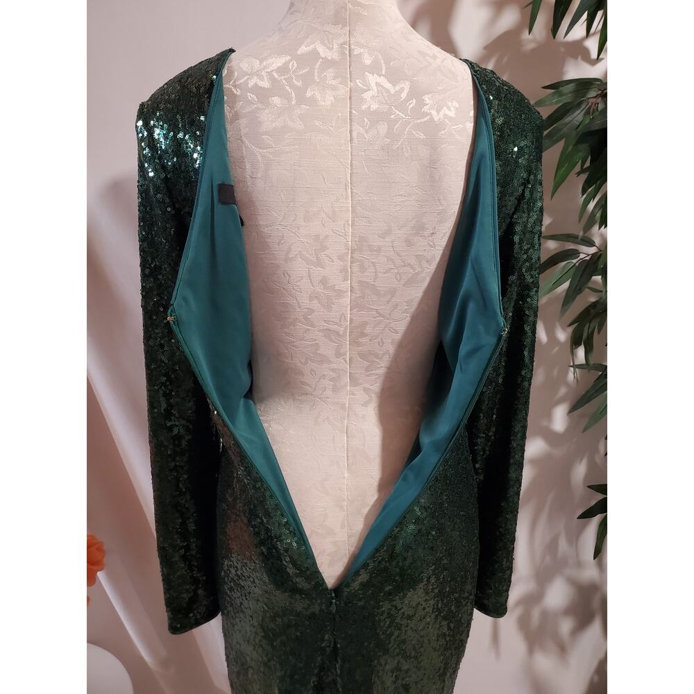 Guess Sequin Faux Wrap Twist V-Neck Long Sleeve Bodycon Dress Sz 8 Emerald Green - Picture 6 of 12